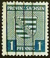 Почтовая марка (1 pf.). "Герб". 1945 год, Германия (Советская оккупация Саксонии).