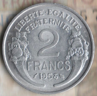 Монета 2 франка. 1958 год, Франция.