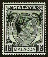 Марка почтовая (1 c.). "Король Георг VI". 1949 год, Малакка (Малайя).