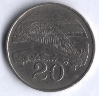 Монета 20 центов. 1987 год, Зимбабве.