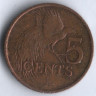 5 центов. 2000 год, Тринидад и Тобаго.