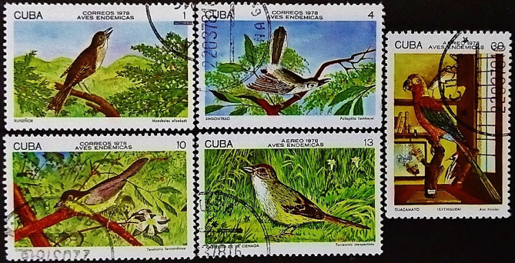 Набор почтовых марок (5 шт.). "Эндемичные птицы". 1978 год, Куба.