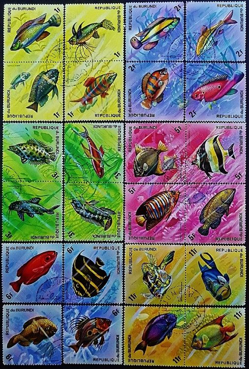 Набор почтовых марок (24 шт.). "Рыбы (I)". 1974 год, Бурунди.