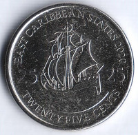 Монета 25 центов. 2020 год, Восточно-Карибские государства.