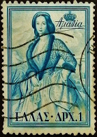 Почтовая марка (1 др.). "Королева Амалия". 1956 год, Греция.