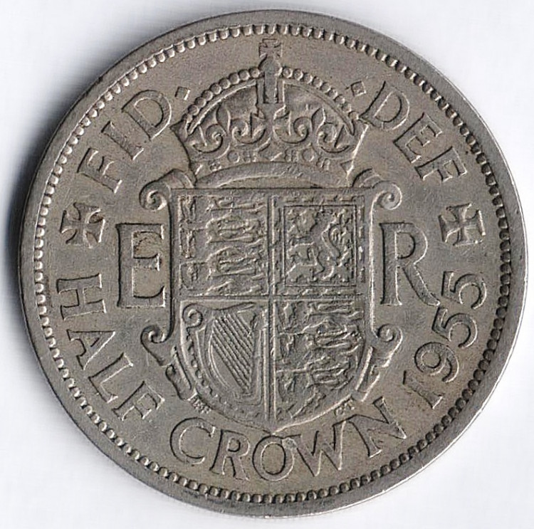 Монета 1/2 кроны. 1955 год, Великобритания.