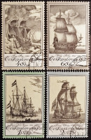 Набор почтовых марок (4 шт.). "Корабли на гравюрах". 1976 год, Чехословакия.