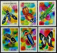 Набор почтовых марок (6 шт.). "Насекомые". 1973 год, Гвинея.