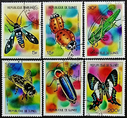 Набор почтовых марок (6 шт.). "Насекомые". 1973 год, Гвинея.