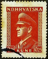 Почтовая марка (0,25 k.). "Анте Павелич". 1944 год, Хорватия.