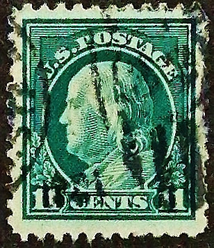Почтовая марка (11 c.). "Бенджамин Франклин". 1915 год, США.