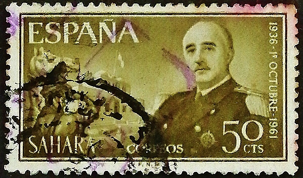 Почтовая марка (50 c.). "25 лет со дня назначения генерала Франко главой государства". 1961 год, Испанская Сахара.