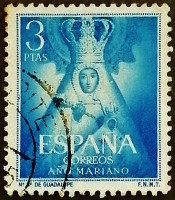 Почтовая марка. «Дева Мария Гваделупская». 1954 год, Испания.