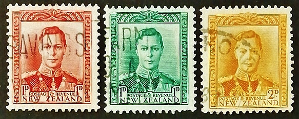 Набор марок (3 шт.). "Король Георг VI". 1938-1941 год, Новая Зеландия.