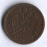 Монета 2 геллера. 1915 год, Австро-Венгрия.