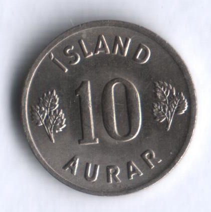 Монета 10 эйре. 1969 год, Исландия.