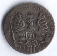 6 грошей. 1761 год, Пруссия. "REGNI.PRUSS".