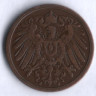 Монета 2 пфеннига. 1907 год (J), Германская империя.