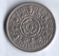 Монета 2 шиллинга. 1966 год, Великобритания.