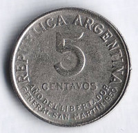 Монета 5 сентаво. 1950 год, Аргентина. Тип II.