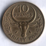 Монета 10 франков. 1970 год, Мадагаскар.