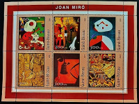 Блок марок (6 шт.). "Картины Жоана Миро". 2001 год, Гвинея-Бисау.