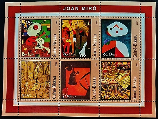 Блок марок (6 шт.). "Картины Жоана Миро". 2001 год, Гвинея-Бисау.