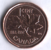 Монета 1 цент. 1992 год, Канада.