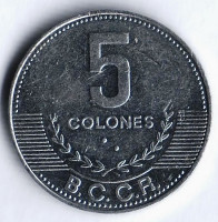 Монета 5 колонов. 2012 год, Коста-Рика.