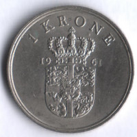 Монета 1 крона. 1961 год, Дания. C;S.