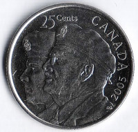 Монета 25 центов. 2005 год, Канада. Год ветеранов.