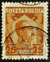 Почтовая марка (25 gr.). "Маршал Юзеф Пилсудский". 1928 год, Польша.