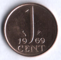 Монета 1 цент. 1969 год, Нидерланды. (Рыбка).