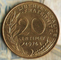Монета 20 сантимов. 1974 год, Франция.