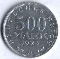 Монета 500 марок. 1923 год (А), Веймарская республика.