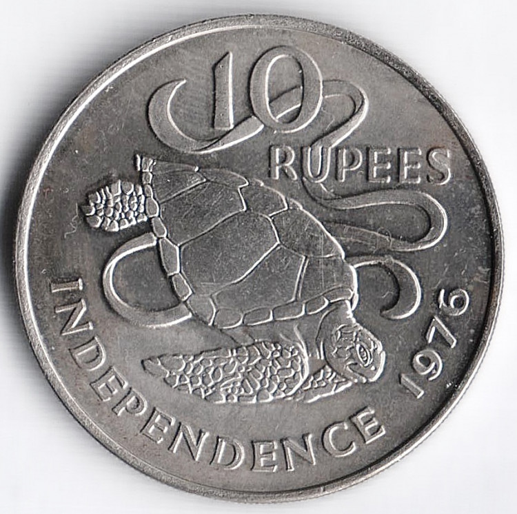 Монета 10 рупий. 1976 год, Сейшельские острова. Декларация о Независимости.