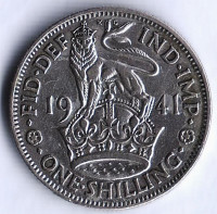Монета 1 шиллинг. 1941 год, Великобритания (Лев Англии).