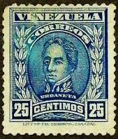 Марка почтовая (25 c.). "Рафаэль Урданета". 1913 год, Венесуэла.