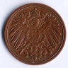 Монета 1 пфенниг. 1907 год (D), Германская империя.