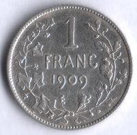 Монета 1 франк. 1909 год, Бельгия (Des Belges).
