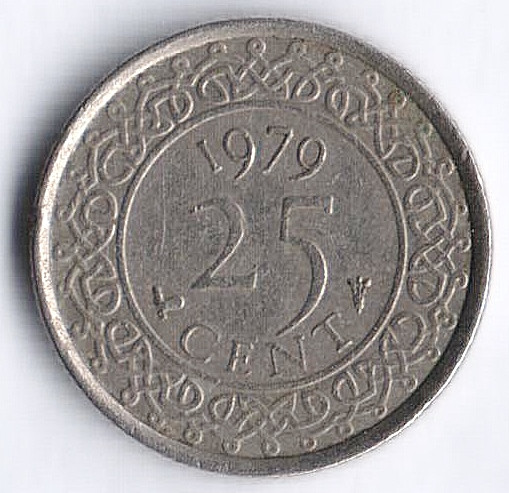 Монета 25 центов. 1979 год, Суринам.