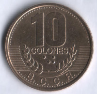 Монета 10 колонов. 1995 год, Коста-Рика.