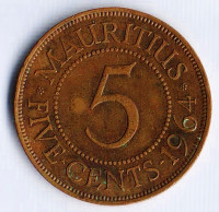 Монета 5 центов. 1964 год, Маврикий.