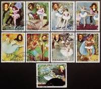 Набор почтовых марок (9 шт.). "Композиторы и балетные сцены". 1980 год, Парагвай.