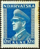 Марка почтовая (0,5 k.). "Анте Павелич". 1944 год, Хорватия.