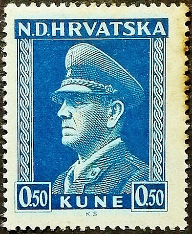 Марка почтовая (0,5 k.). "Анте Павелич". 1944 год, Хорватия.