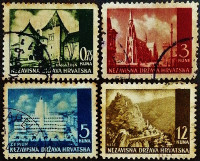 Набор почтовых марок (4 шт.). "Пейзажи". 1942 год, Хорватия.