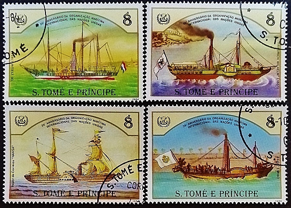 Набор почтовых марок (4 шт.). "Международная морская организация (III)". 1984 год, Сан-Томе и Принсипи.