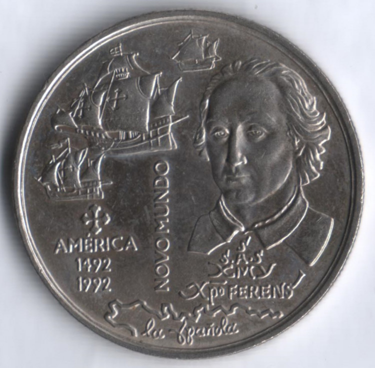Монета 200 эскудо. 1992 год, Португалия. 500 лет открытию Нового Света.