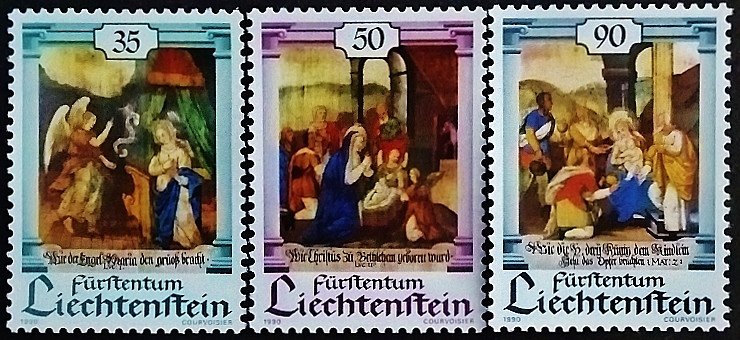 Набор марок (3 шт.). "Рождество". 1990 год, Лихтенштейн. Набор марок (3 шт.). "Рождество". 1990 год, Лихтенштейн.